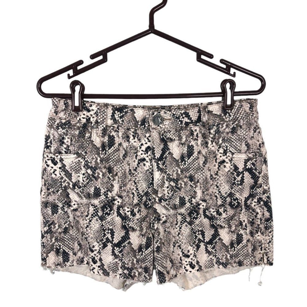 Kut from the Kloth Gidget Gray Snakeskin Print Raw Hem High Rise Shorts